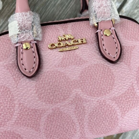 Coach Mini Rowan Bag Charm In Signature Canvas Purse Wallet Bag Powder Pink - Picture 4 of 10